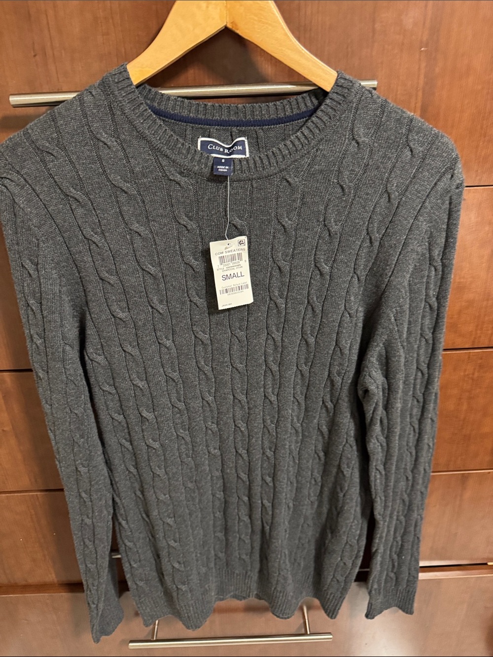 Club Room Men's Charcoal Cable Knit Crewneck Sweater